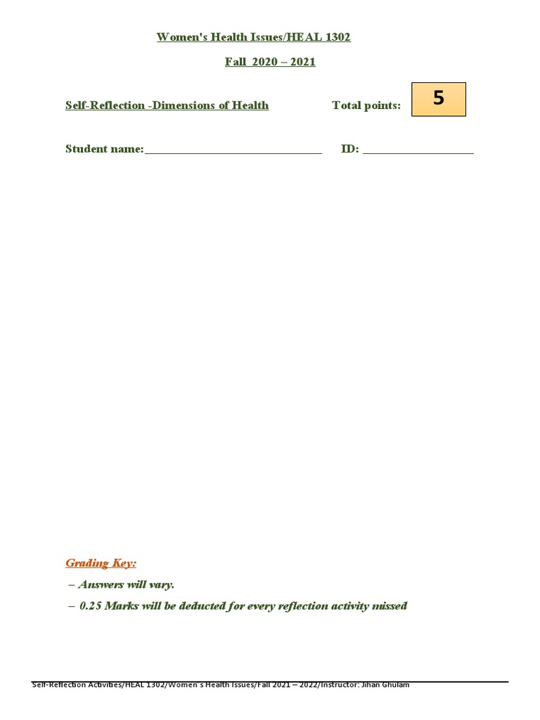 Women's Health Self-Reflection Activities | PDF | Body Mass Index | Obesity