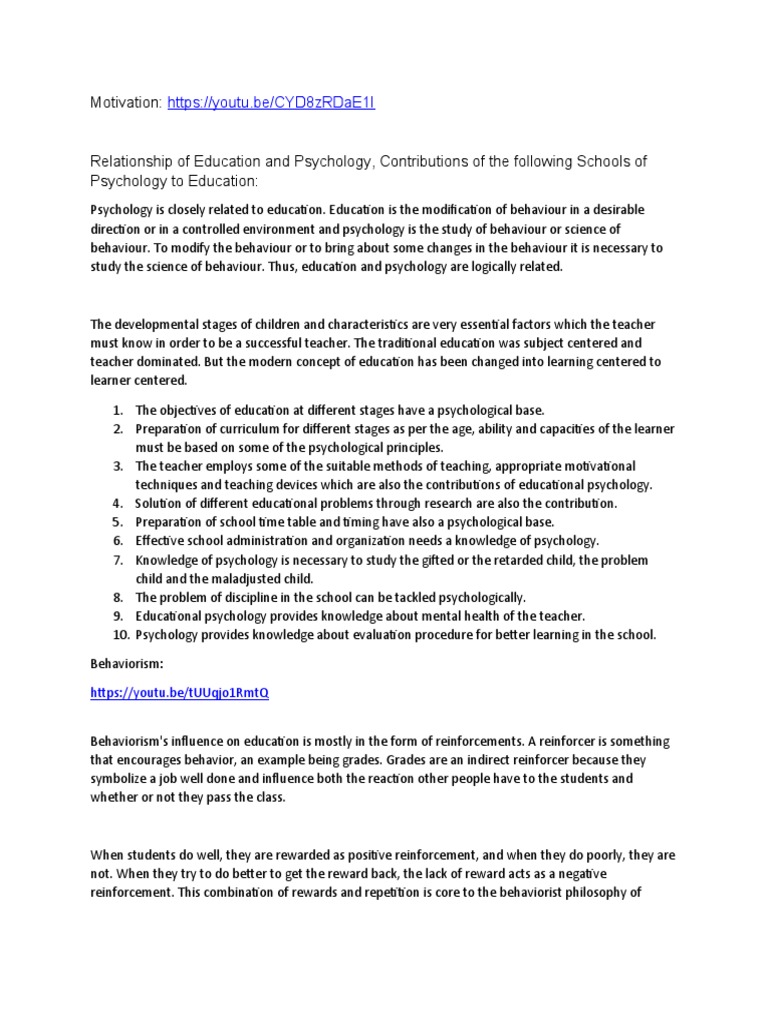 Psychology's Role in Education | PDF | Psychology | Behavior