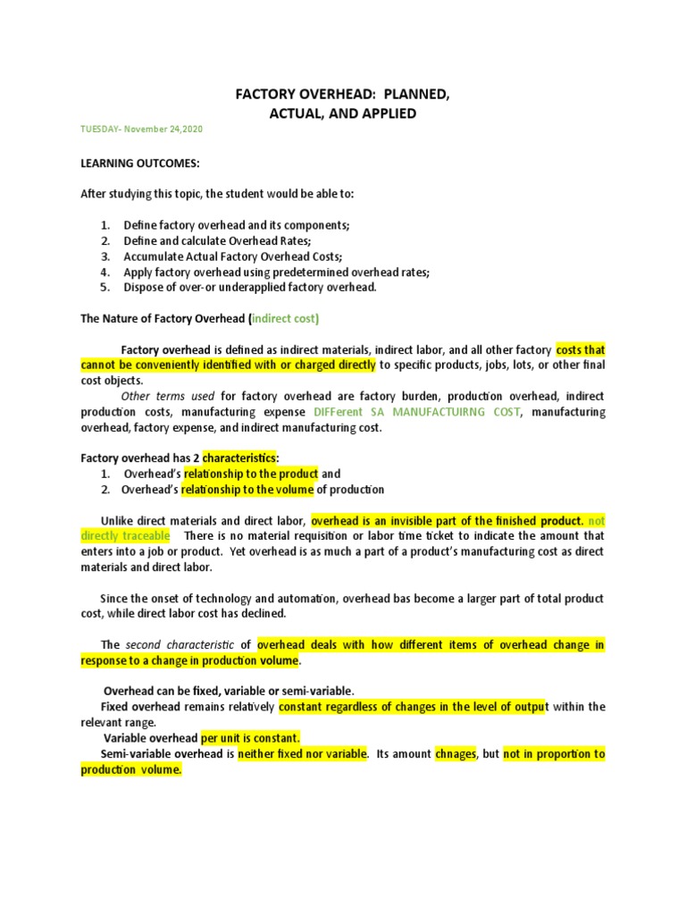 Factory Overhead for Students | PDF | Cost Of Goods Sold | Inventory