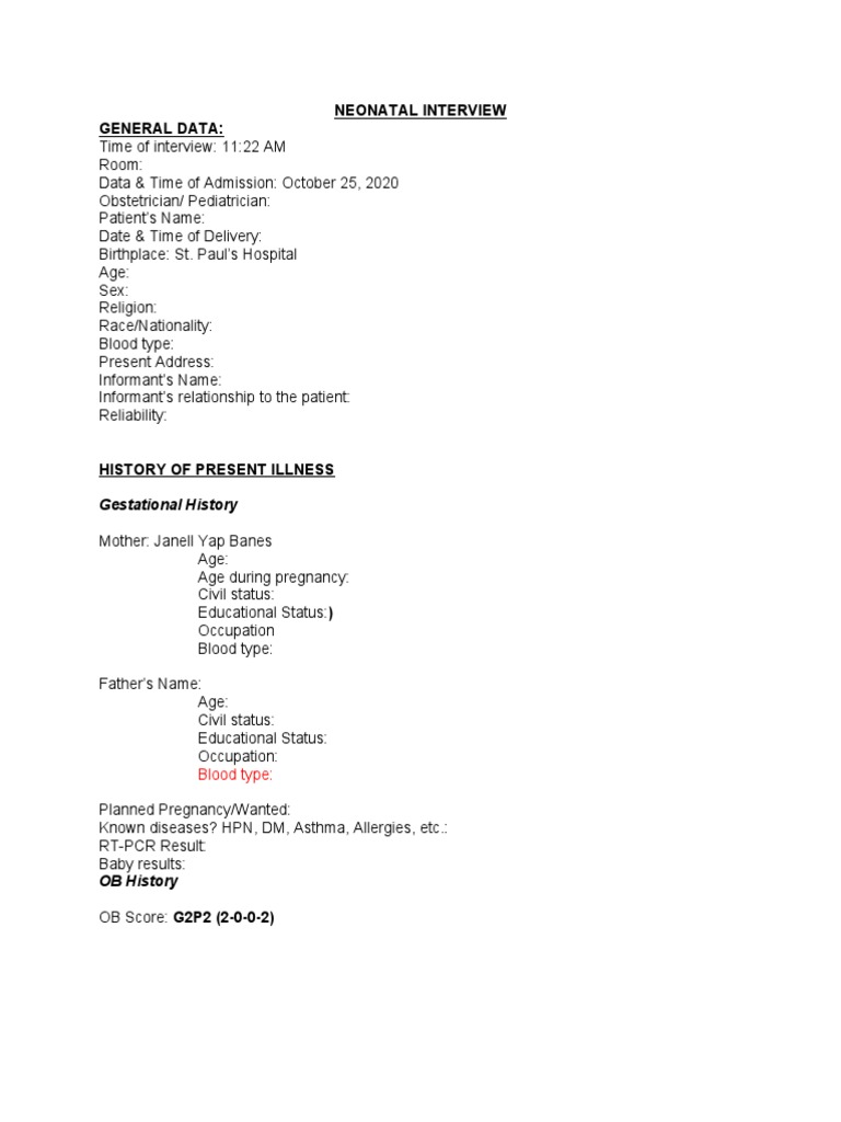 Neonatal Interview Guide | PDF | Pregnancy | Prenatal Development