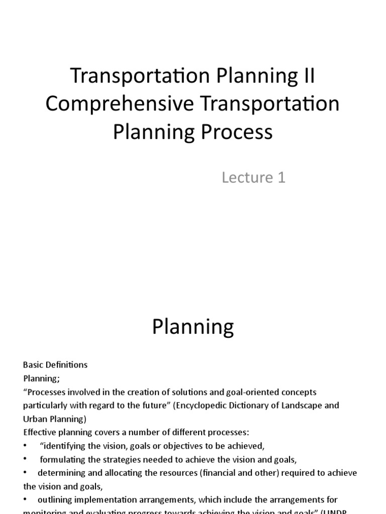 Transportation Planning II Comprehensive Transportation Planning ...