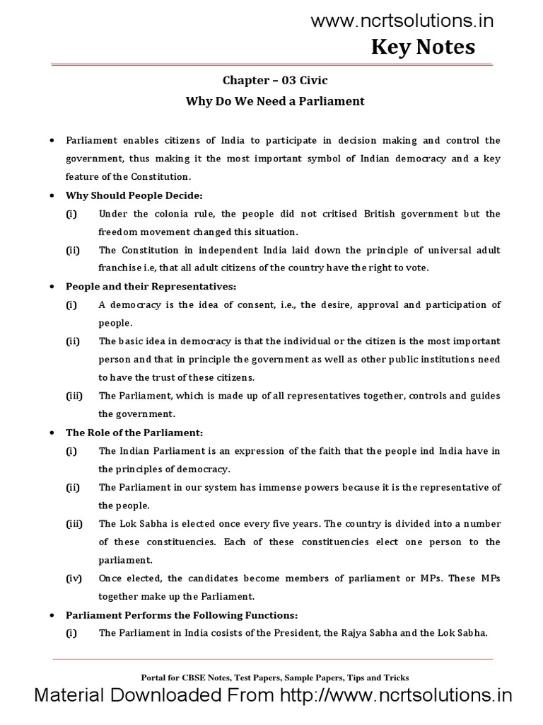 Chapter 03 civic why do we need a parliament why should people