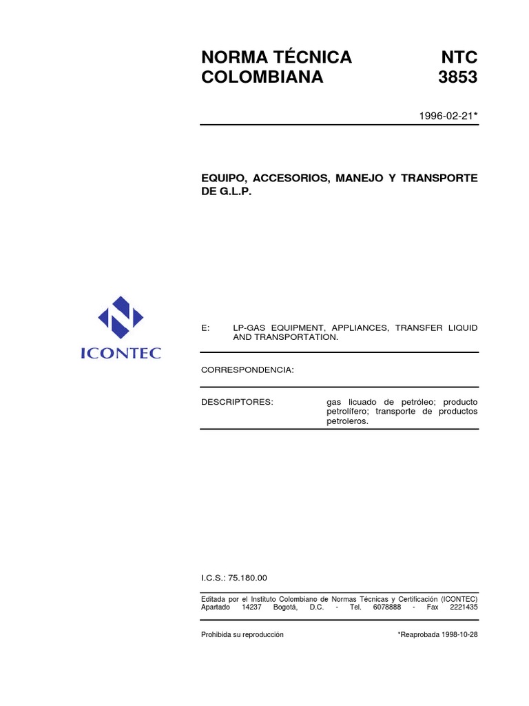 NTC 3853: Manejo y Transporte de GLP | PDF | Líquidos | Gas de petróleo ...