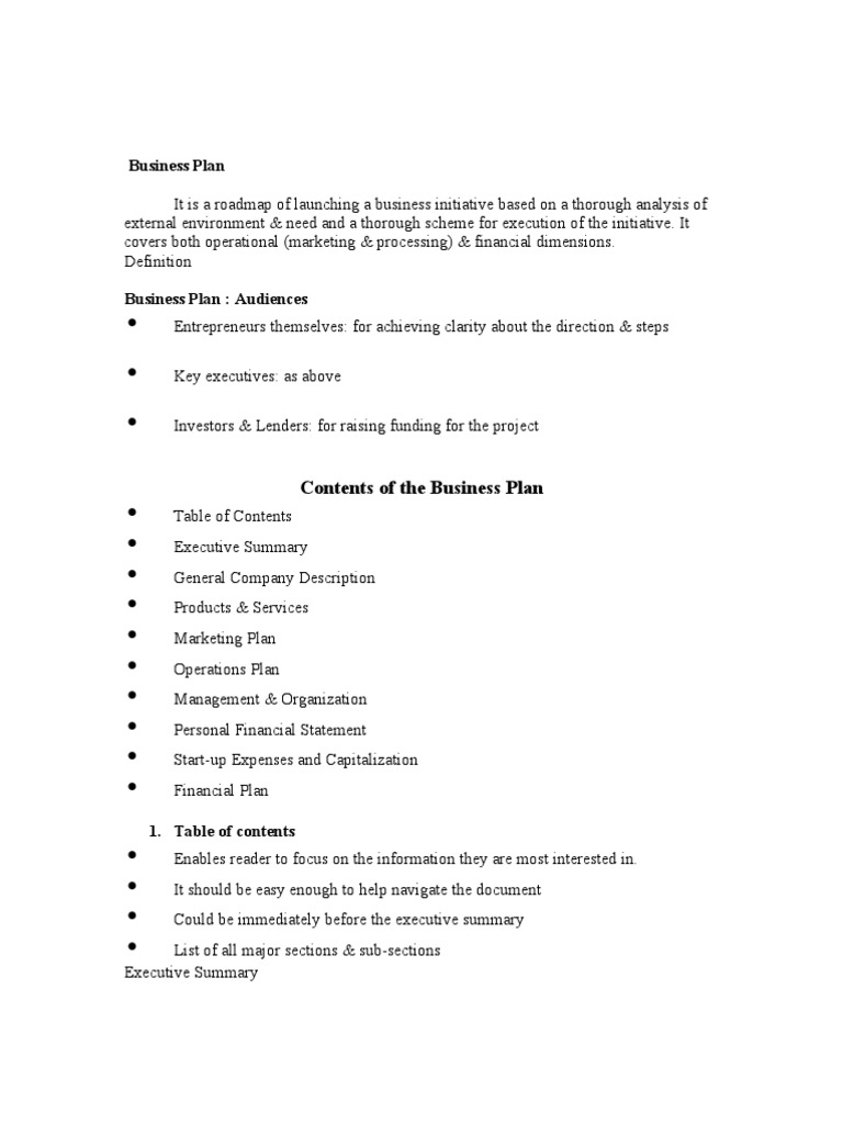 notes on business plan pdf