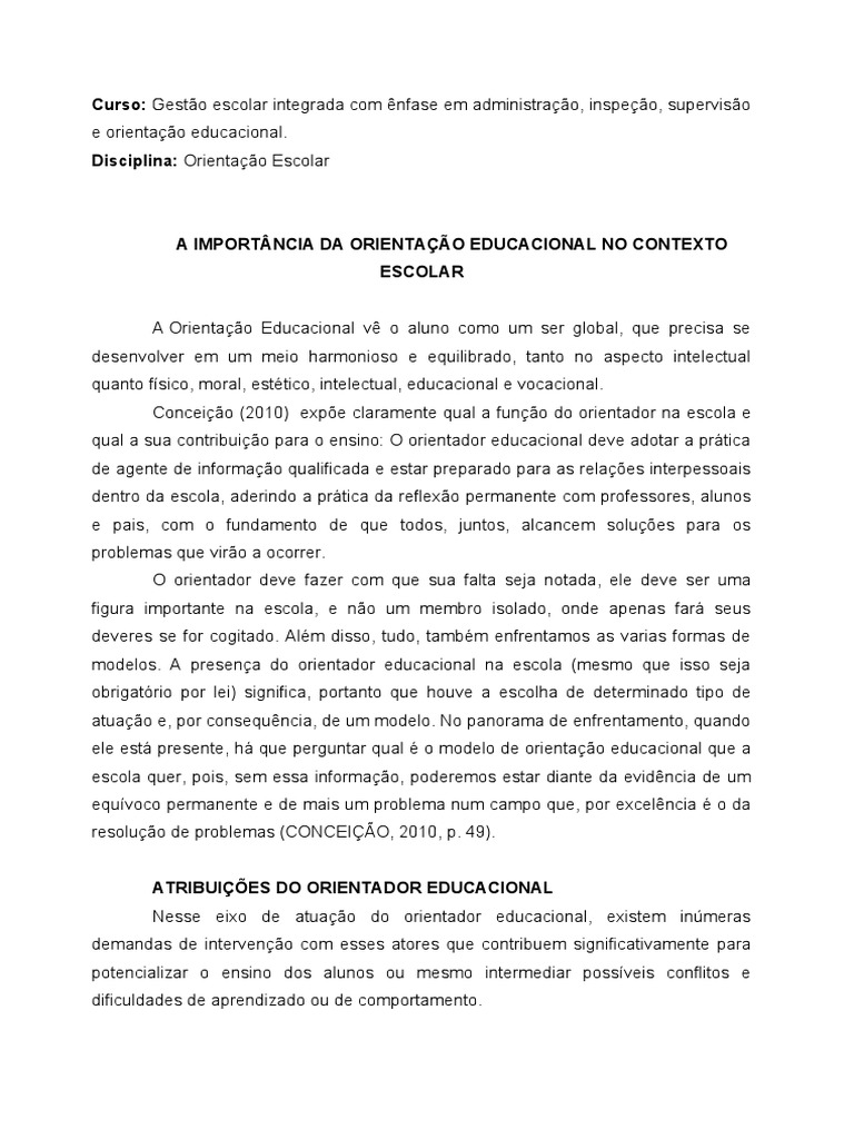 Importância da orientação educacional | PDF | Aprendizado | Escolas