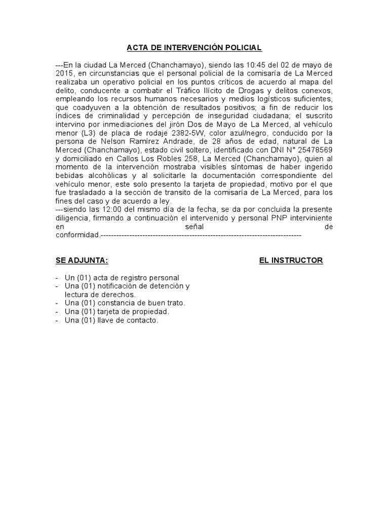 Acta de Intervención Policial | PDF | Justicia | Crimen y violencia