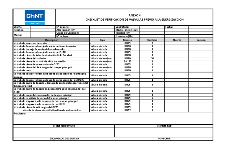 Checklist de Verificación de Válvulas | PDF | Transformador | Tubo vacío