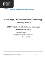 Knowledge Unit of Science and Technology: Laboratory Manual (IT1091) : (Semester Fall-2021)