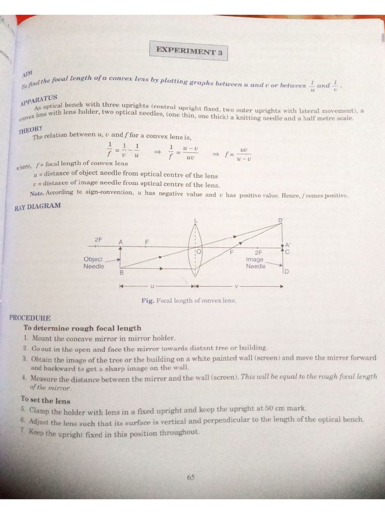 To Find The Focal Length of A Convex Lens by Plotting Graph Between U