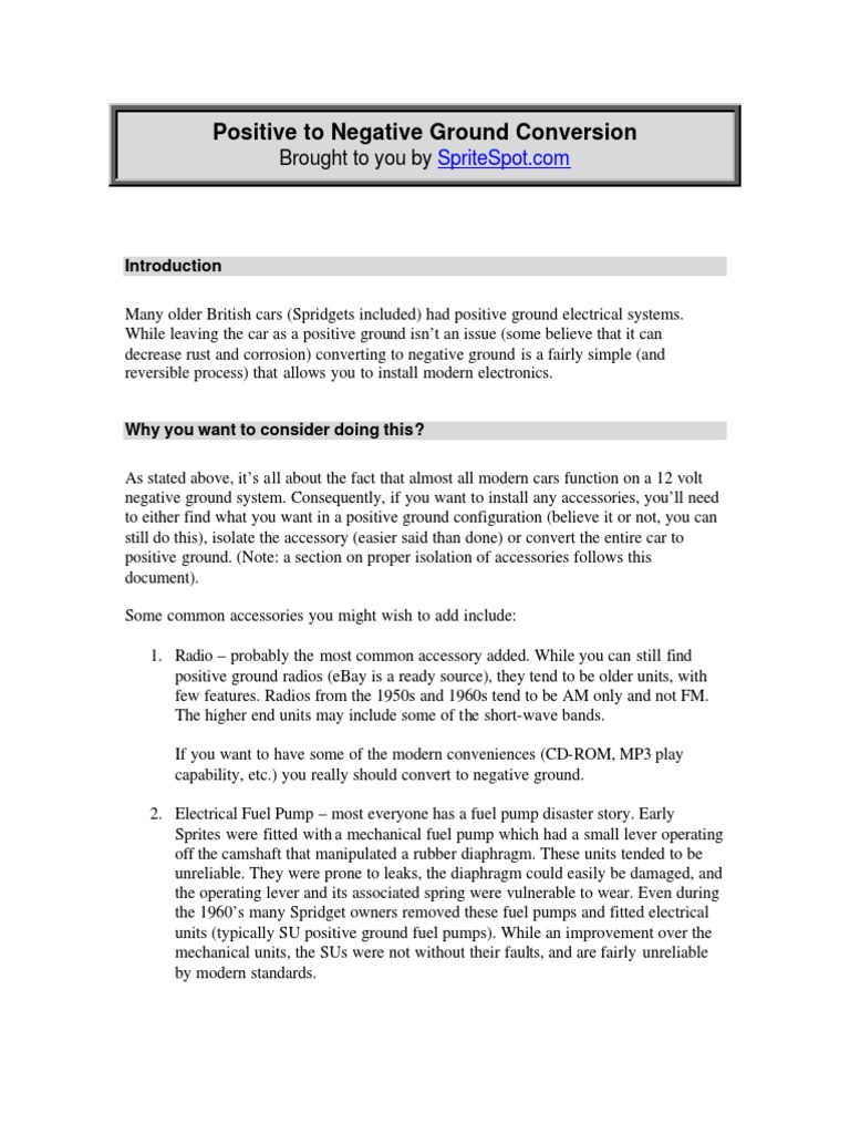 Positive To Negative Ground Conversion PDF Electrical Connector