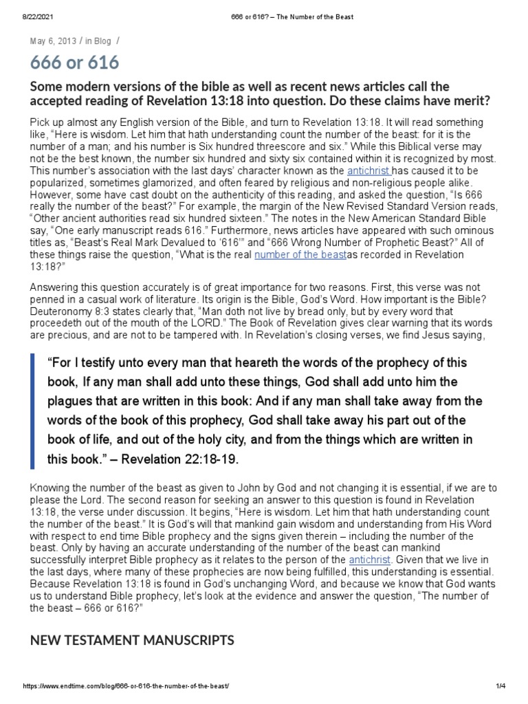 666 or 616 The Number of The Beast? | PDF | New Testament | Number Of