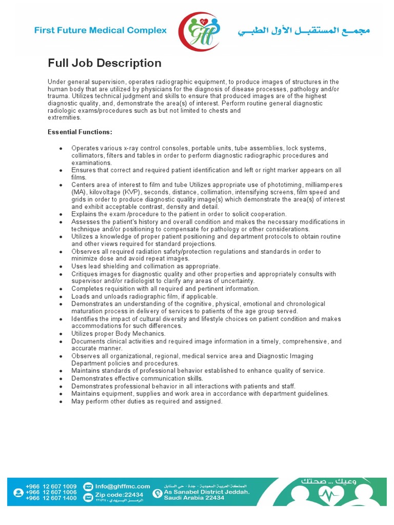 Job Description PDF Radiography Radiology