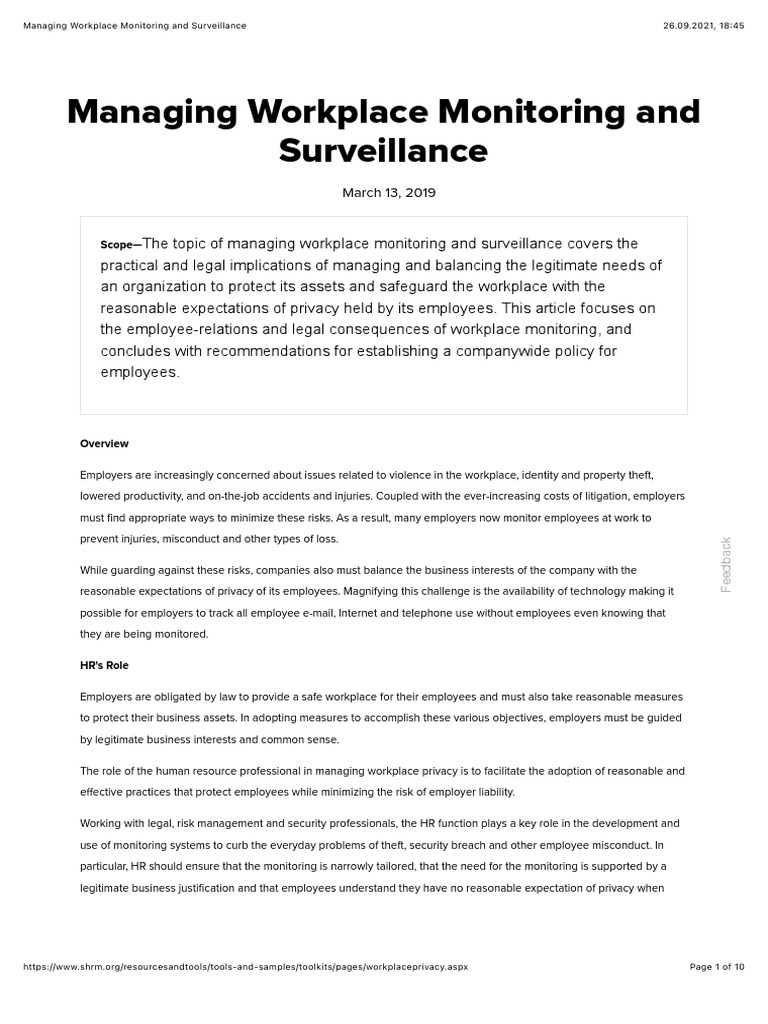 Managing Workplace Monitoring and Surveillance PDF Surveillance