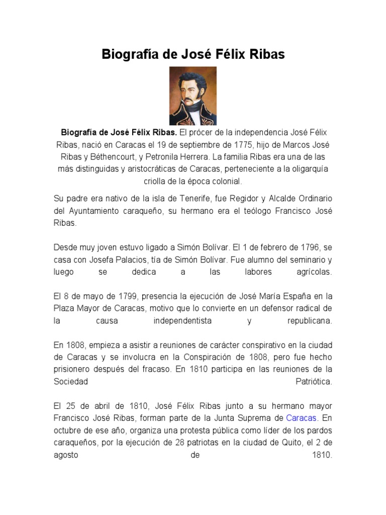 Biografía de José Félix Ribas | PDF | Conflictos