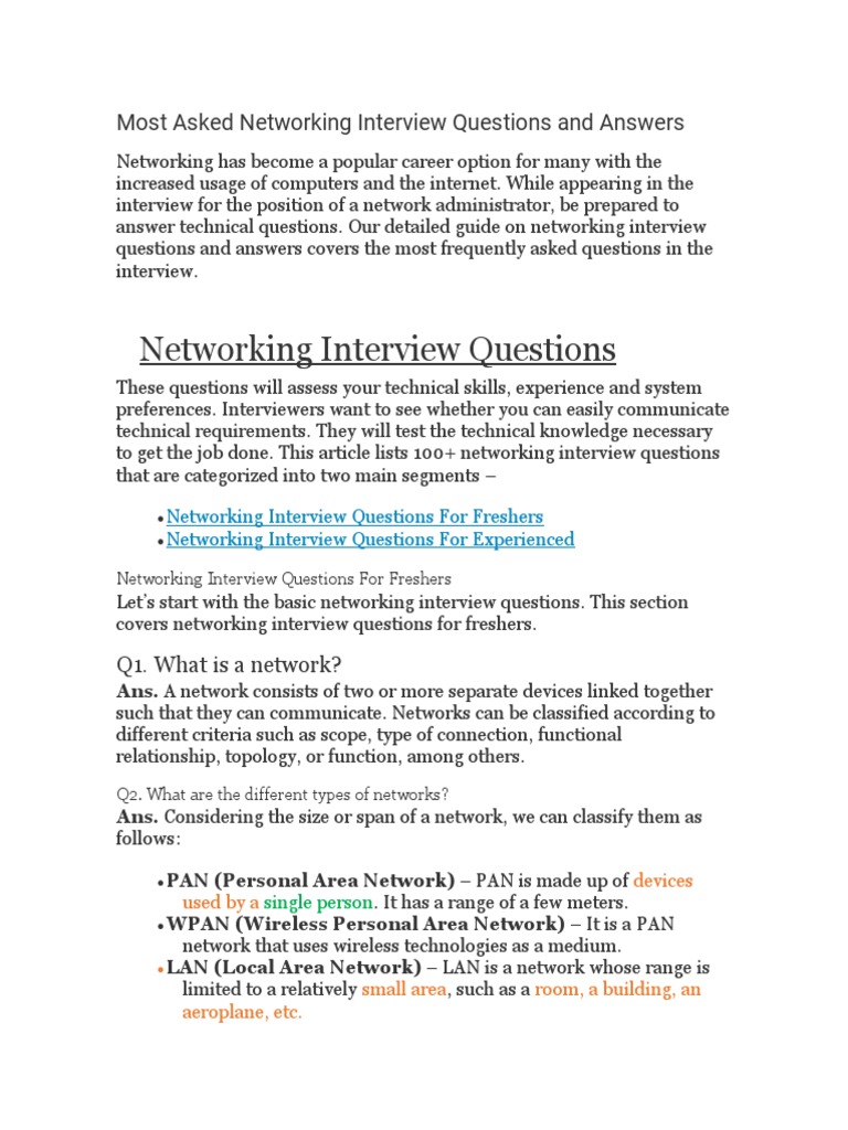 Most Asked Networking Interview Questions and Answers | PDF | Computer ...