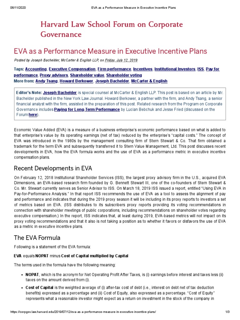 EVA in Executive Compensation Plans | PDF | Cost Of Capital | Stocks