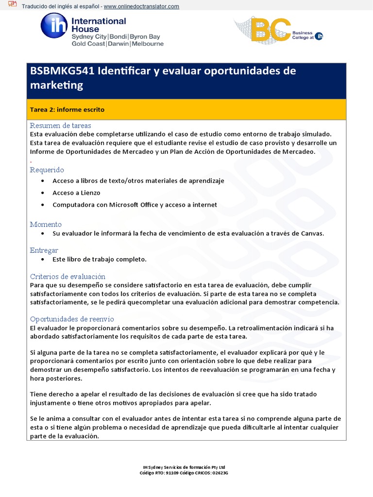 BSBMKG541+Task+2+v1 (2) .En - Es | PDF | Marketing | Evaluación