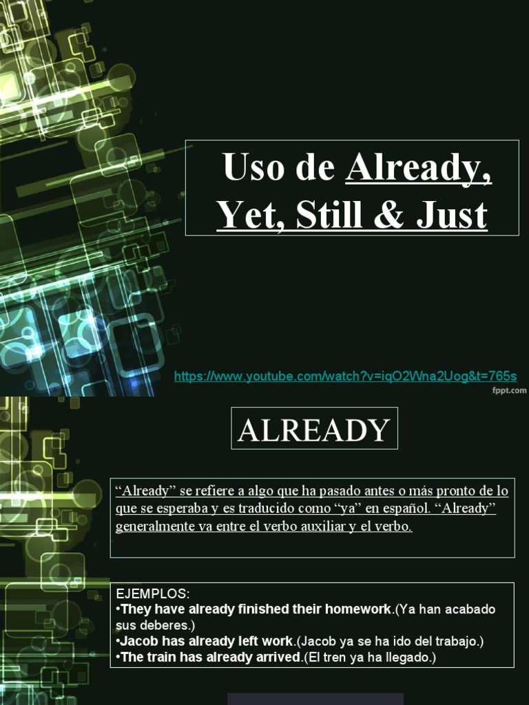 Uso de Already, Yet, Still y Just | PDF | Adverbio | Verbo