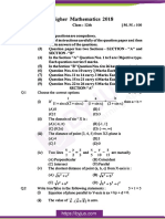 MP Board Class 12 Higher Mathematics Previous Year Paper 2018