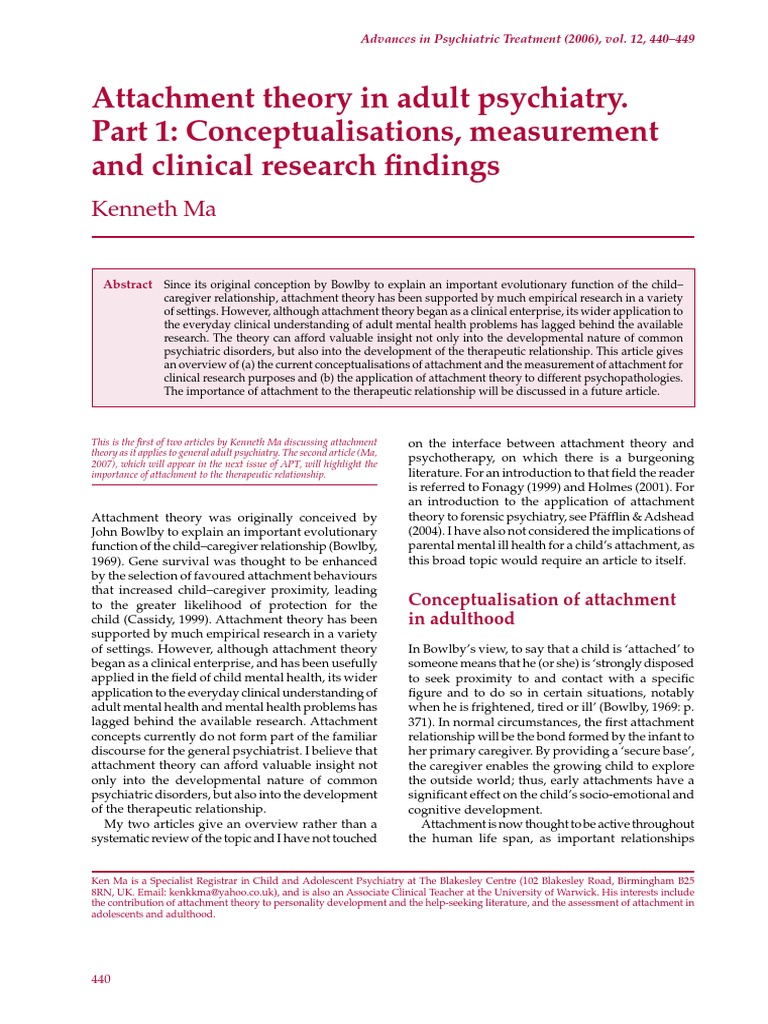 Attachment Theory in Adult Psychiatry | PDF | Attachment Theory ...
