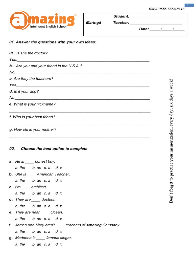 Exercises Lesson 01e | PDF | Language Arts & Discipline