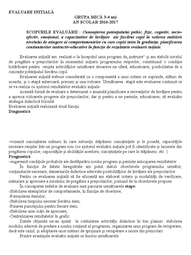 Evaluare Initiala Grupa Mica | PDF
