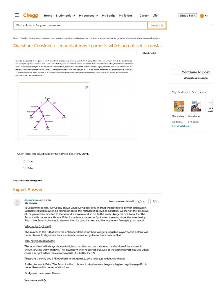 Consider A Sequential Move Game In Which An Entran PDF