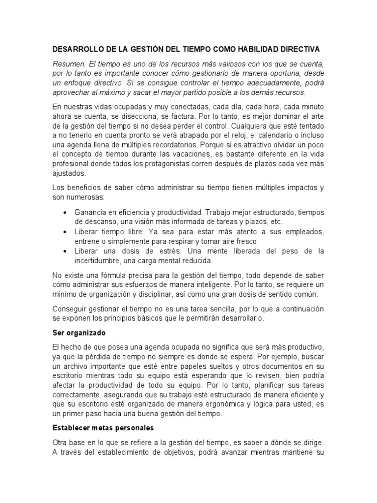 Gestión del Tiempo para Directivos | PDF | Gestión del tiempo ...