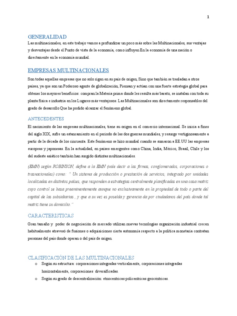 Impacto de las Multinacionales en la Economía | PDF | Corporación ...
