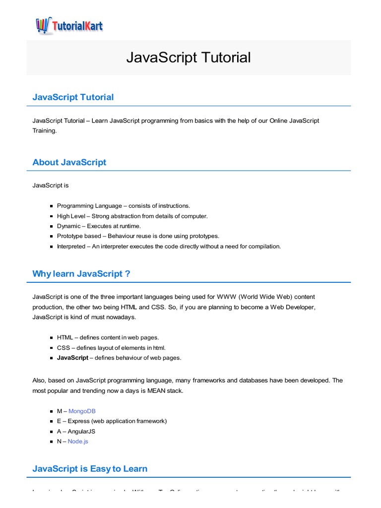 Javascript Tutorial | PDF | World Wide Web | Internet & Web