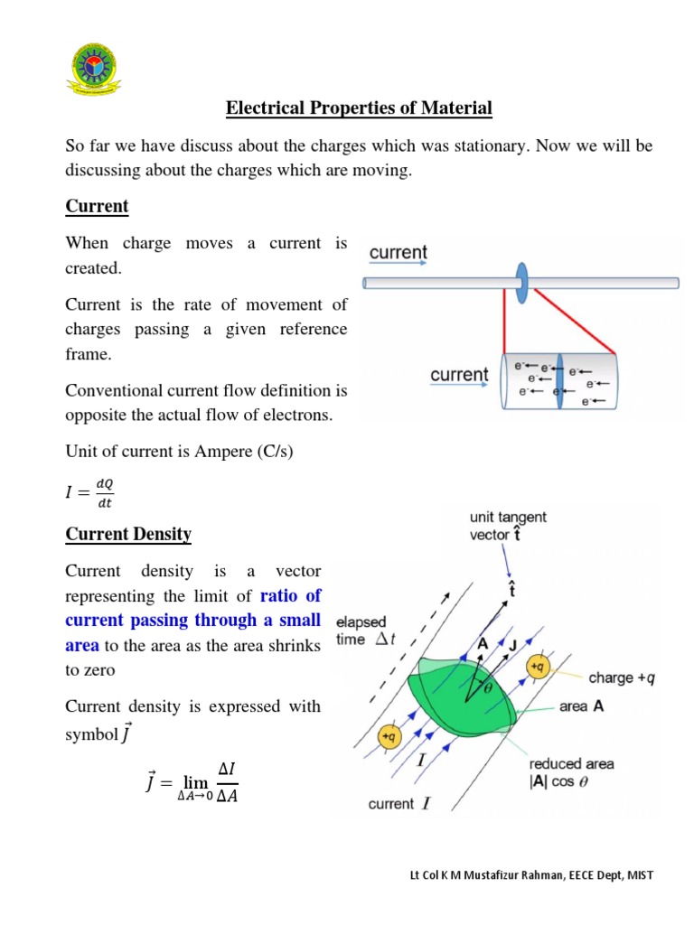 Electrical Properties of Material Part1 PDF Electric Current Flux