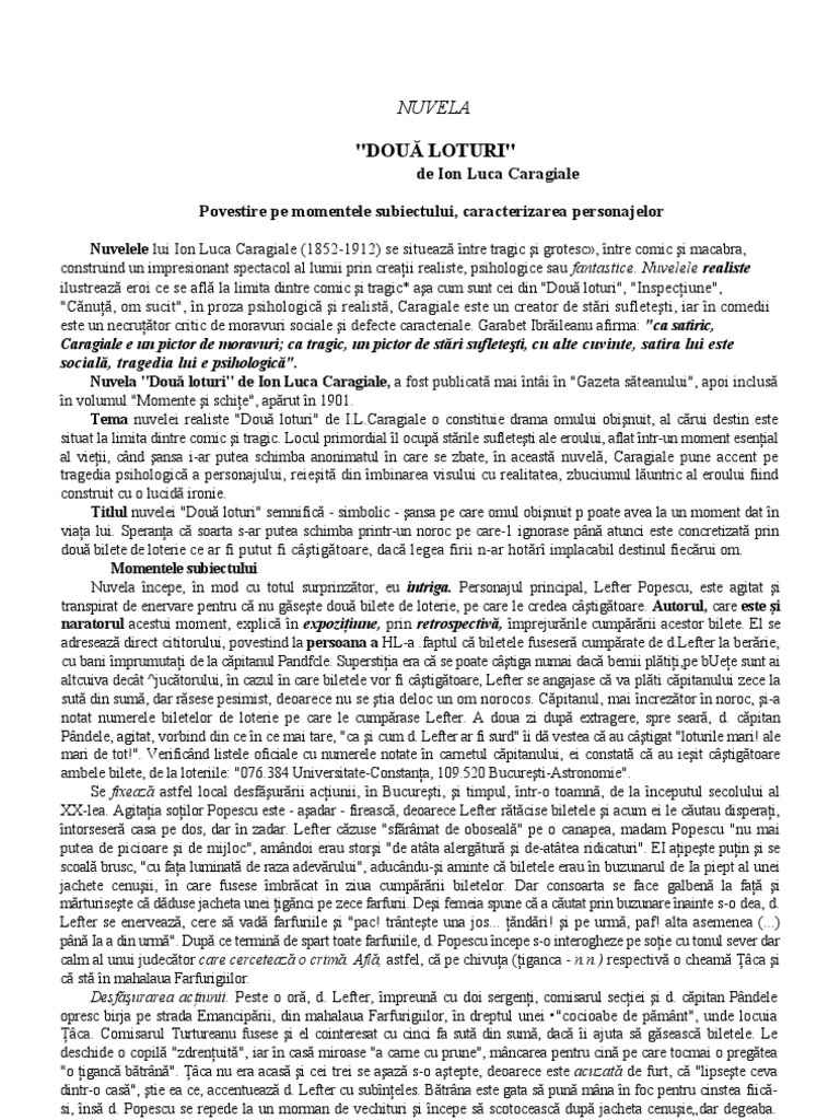 Doua Loturi Povestirea Pe Momentele Subiectului