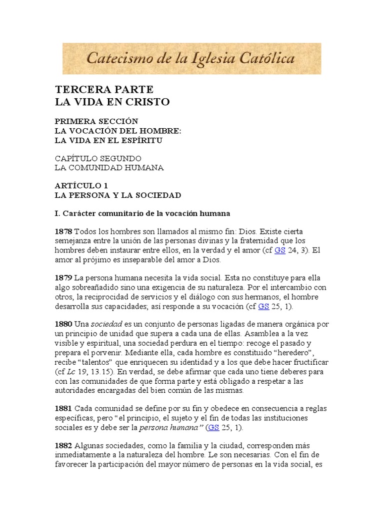 Catecismo de La Iglesia Catolica. Numerales 1878 Al 1885 | PDF ...