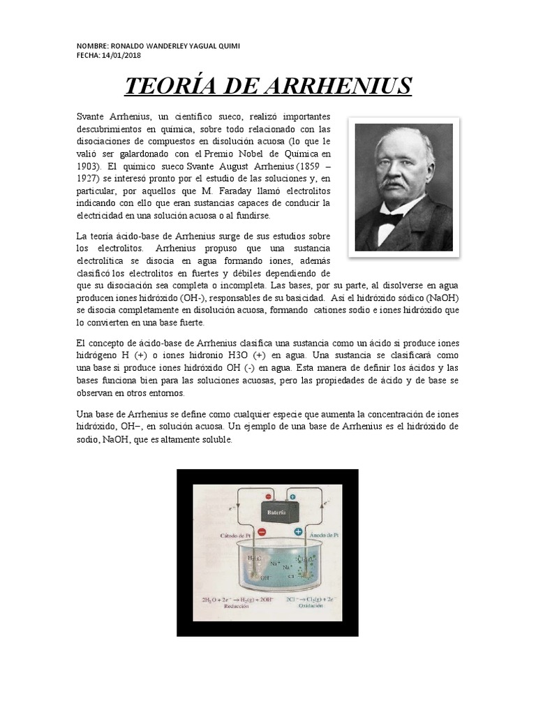Teoría de Arrhenius: Ácidos y Bases | PDF | Ácido | Química