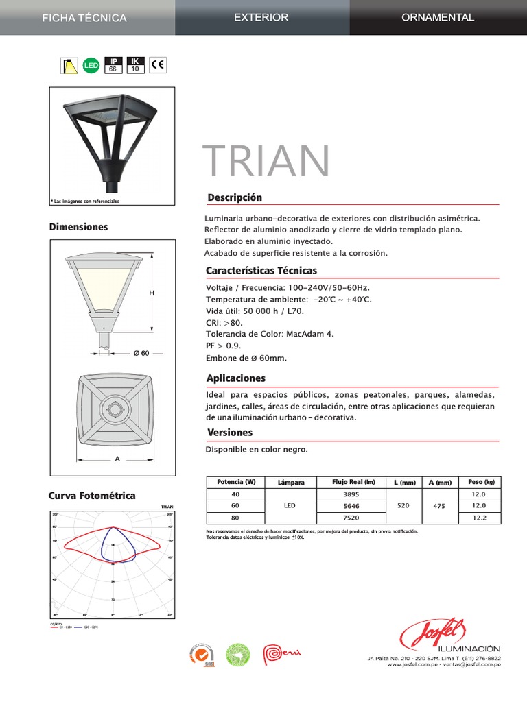 Ficha Tecnica Luminaria Leds FT Trian Josfel PDF PDF Diodo emisor