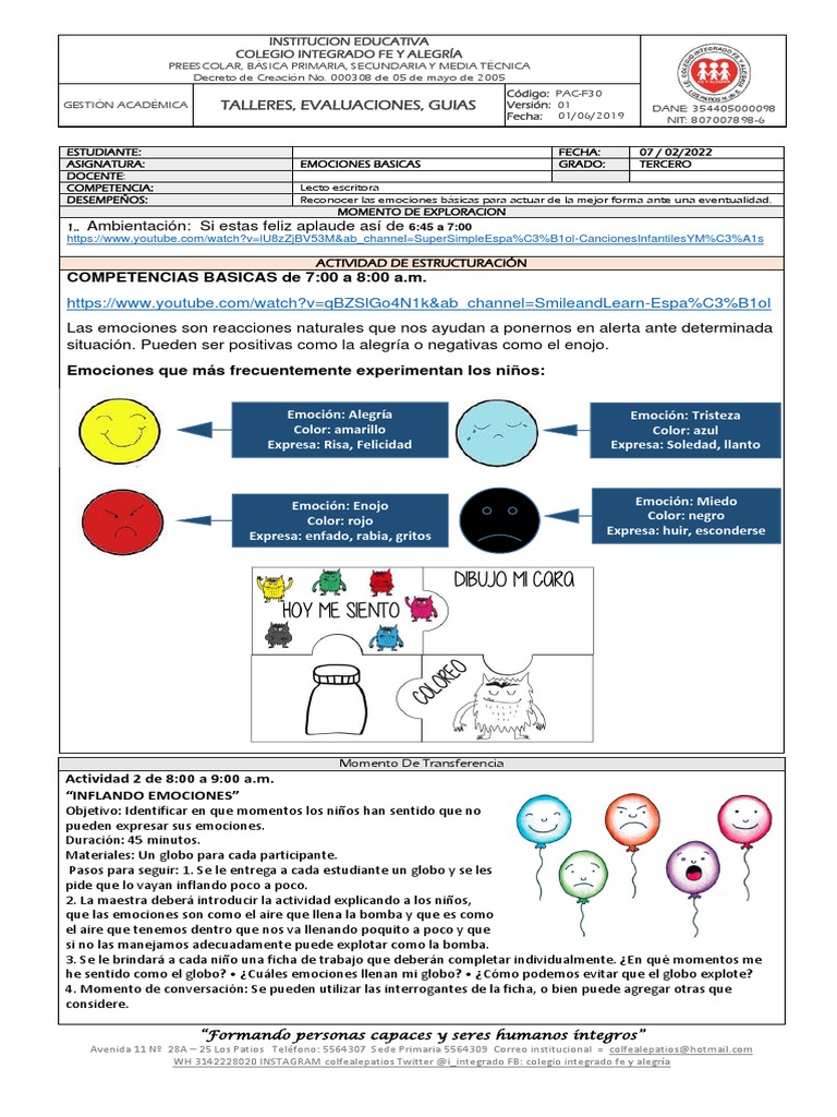 Taller Sobre Emociones Basicas | PDF | Las emociones | Color