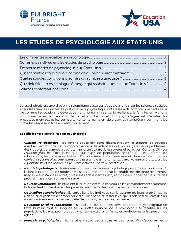 Spécialités et études en psychologie PDF Master (diplôme ou grade — free download