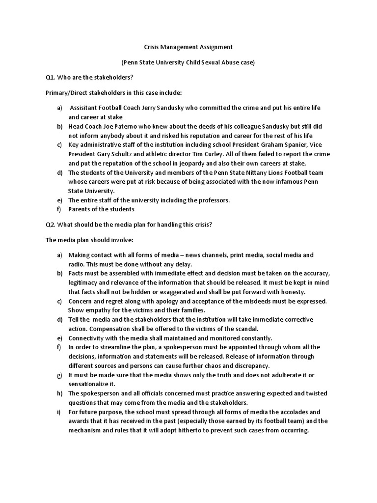 crisis management assignment pdf