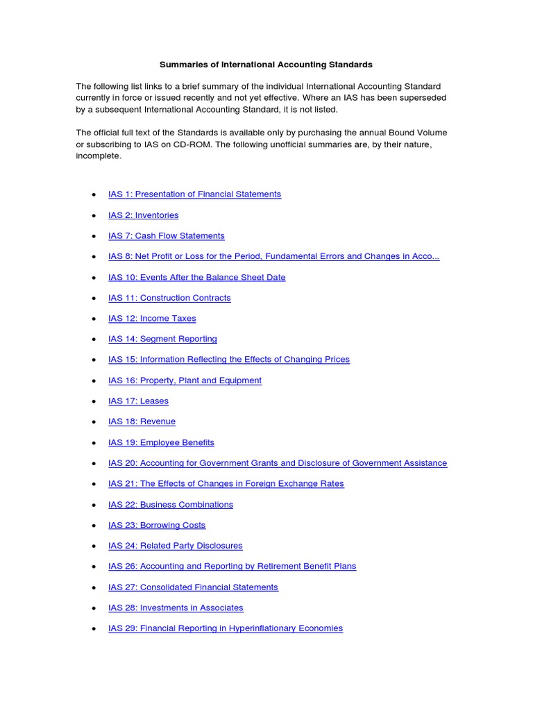 Summaries of International Accounting Standards | PDF | Goodwill ...