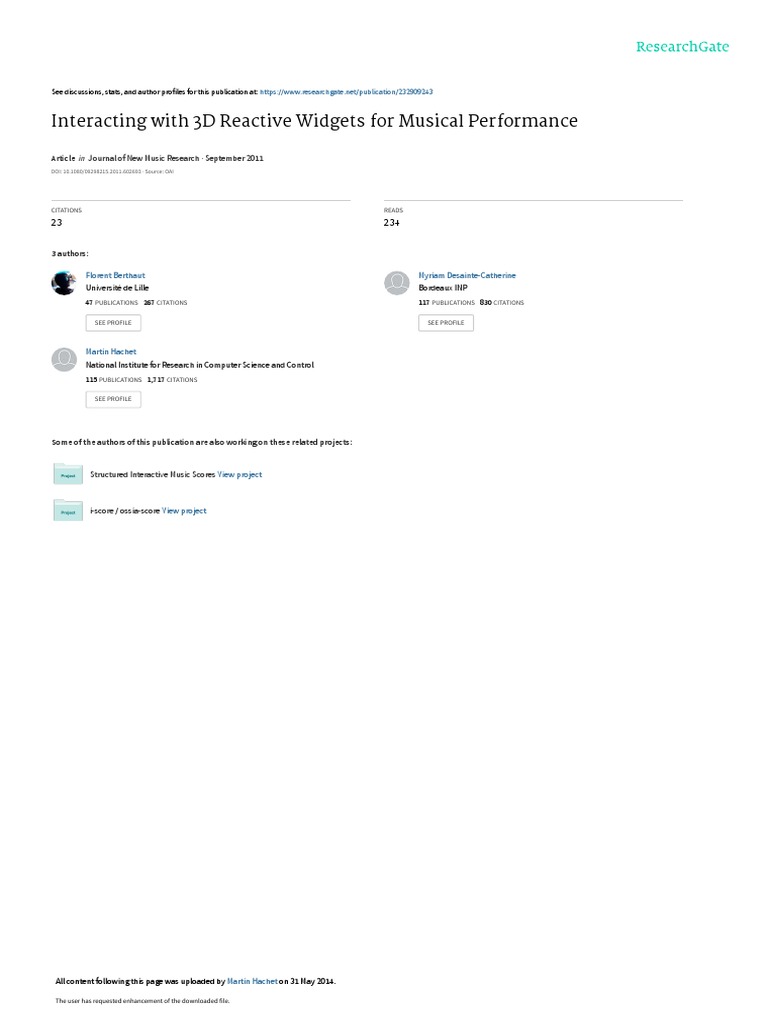 Interacting With 3D Reactive Widgets For Musical P | PDF ...