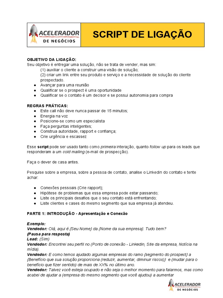 Script de Ligação - Padrão | PDF | Tempo | Mercado (economia)