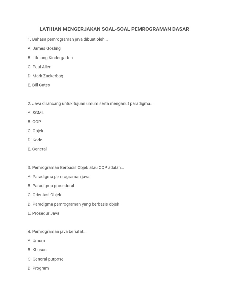 Soal Pemrograman Dasar Java dan OOP | PDF