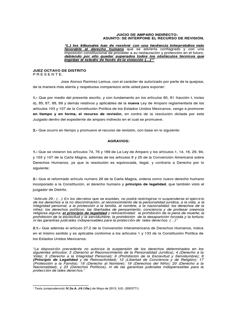 Recurso de Revisión en Juicio de Amparo | PDF | Caso de ley | Derecho ...