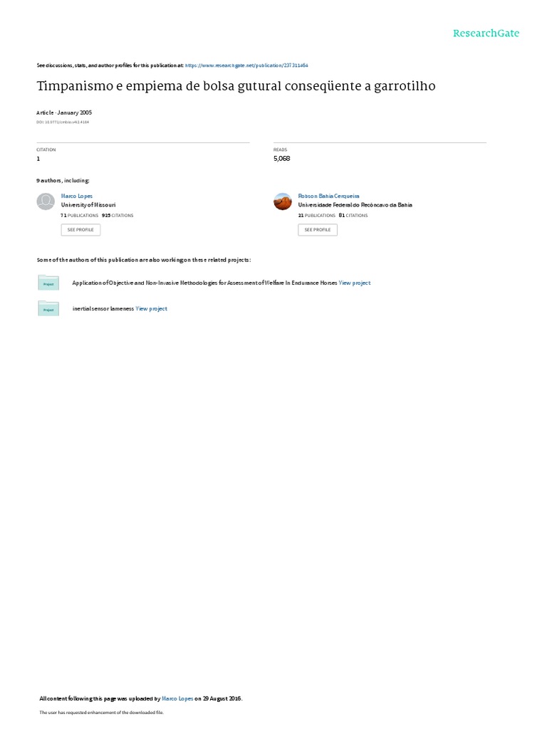 Timpanismo e Empiema de Bolsa Gutural Consequente PDF Medicina Veterinária Remédio