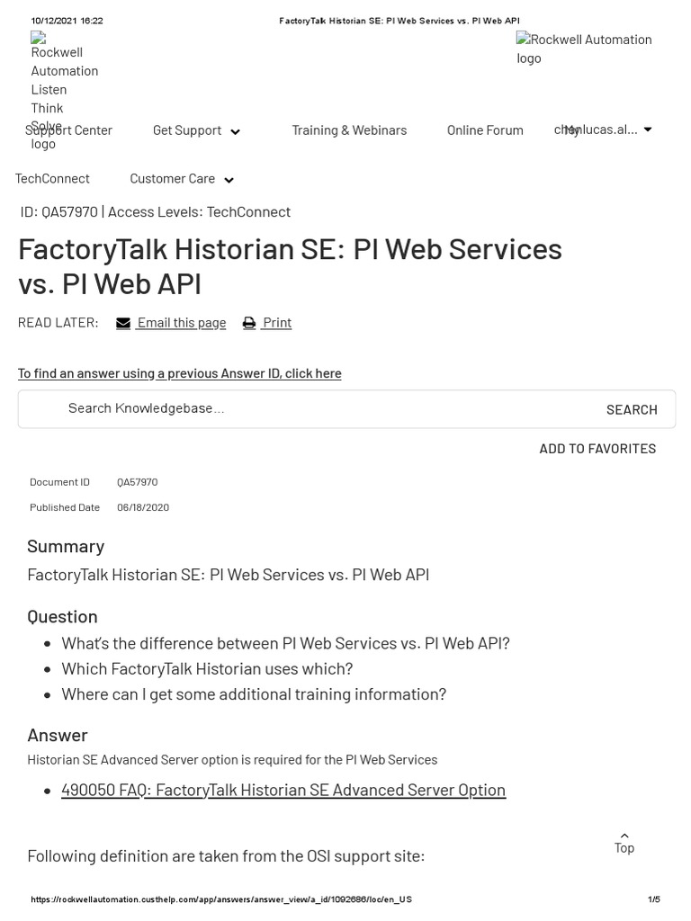 FactoryTalk Historian SE - PI Web Services vs. PI Web API | PDF ...