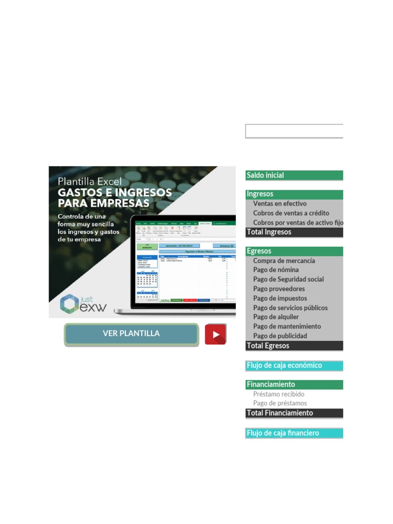 Plantilla Excel Flujo de Caja Mensual | PDF | Dinero | Economias