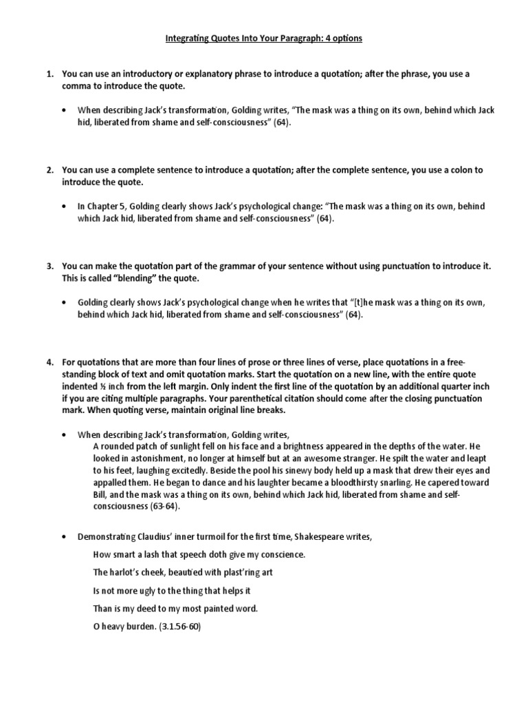 Integrating Quotes | PDF | Paragraph | Punctuation