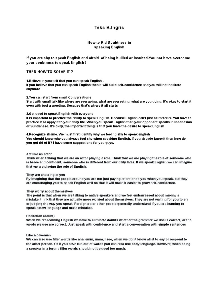 Overcoming Doubtness in English Speaking | PDF | English Language ...