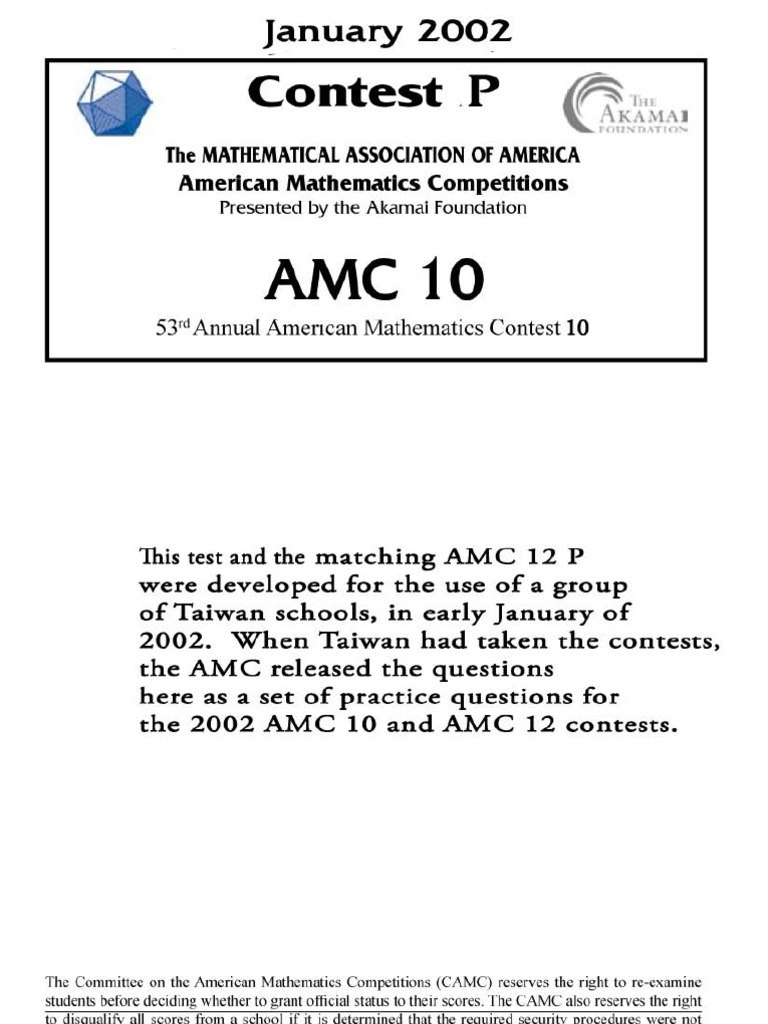 2002 Amc 10 | PDF | Rectangle | Discrete Mathematics