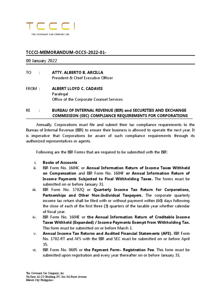 BIR and SEC Compliance Guide 2022 | PDF | Income Tax | Taxes